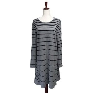 J.Jill J Jill Tunic Dress Large Gray Striped Cotton Tunic Pockets Minimalist